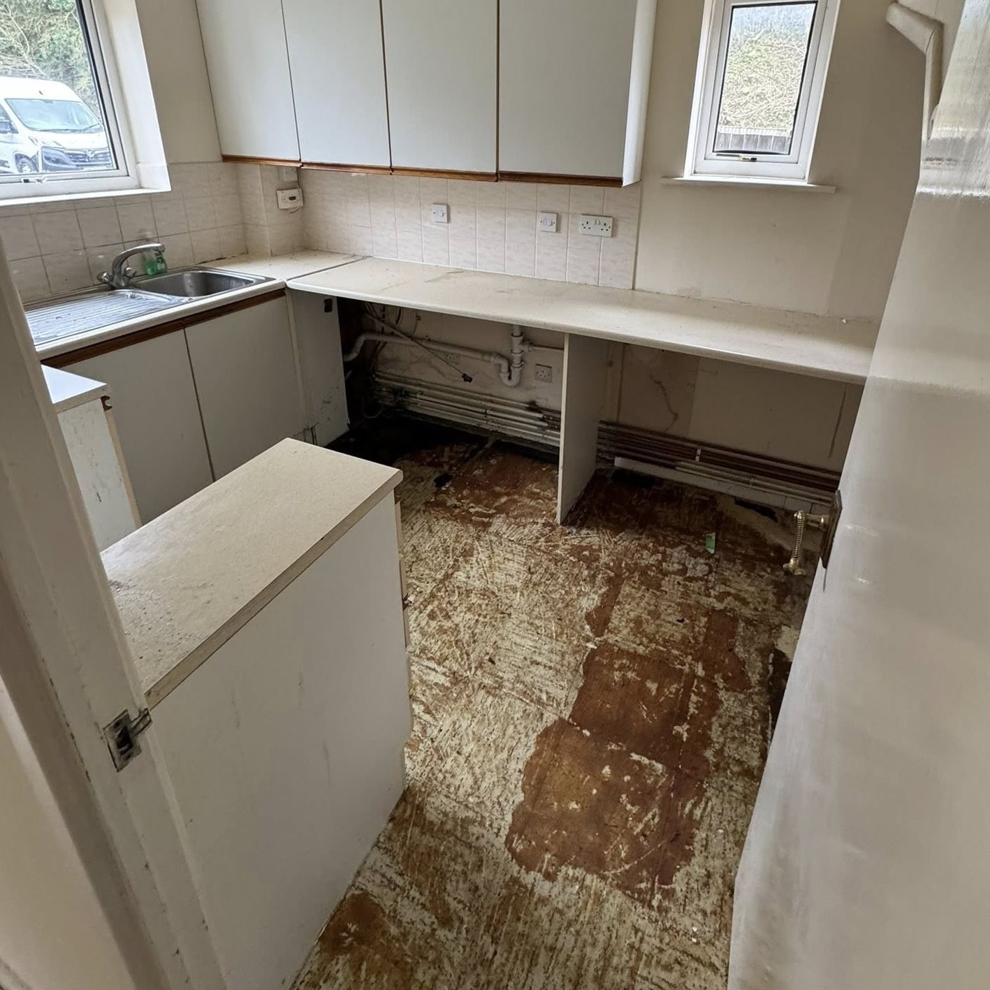 Landlord's kitchen fully cleared and ready for new tenants