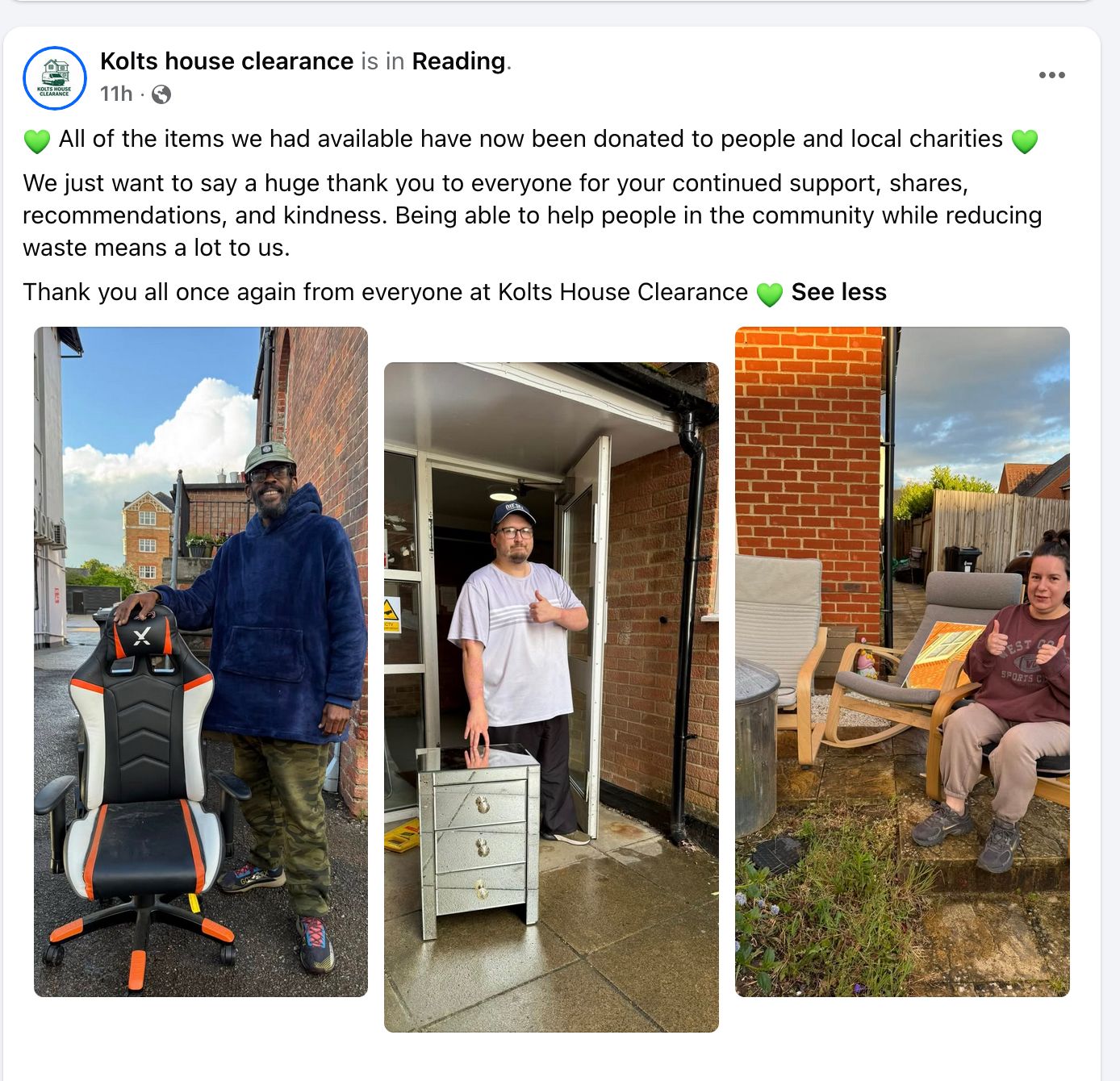 Kolts House Clearance Facebook donation highlights