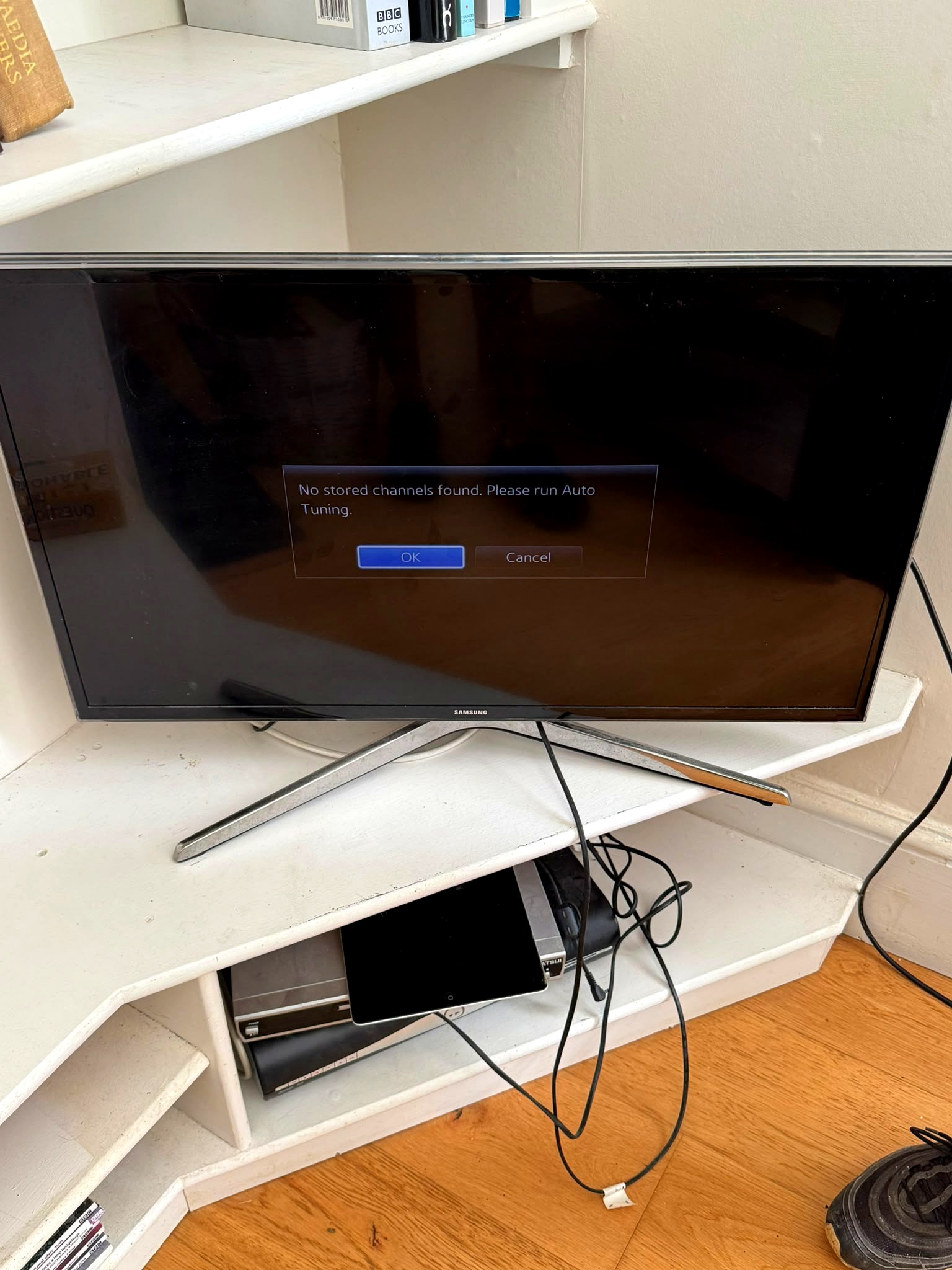 A TV on a desk